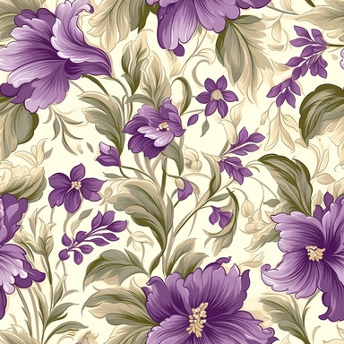 please create an impasto floral seamless pattern in shades of purple, green, gray, brown & cream , vector, clipart, 32k, fine detail, realistic,