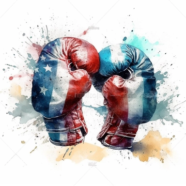 watercolour boxing gloves painting american flag, in the style of digital mixed media, splatter paintings, full body, tattoo, parodic, sentimental realism, ferrania p30, clipart