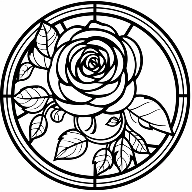 Left aligned, bottom aligned, quarter of a circle, art nouveau style, black lines, detailed, flat design, flat, rose flower, white background, Black and white only, simple design, clipart style,