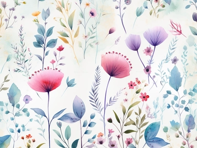 flora, flowers, Watercolor, vector, white background, clipart, Seamless patterns, repeating patterns design, flat illustration, outlined , Vector, 4K, Art station, digital print, highly detailed clean, A detailed illustration a field,3D vector art, cute and quirky, fantasy art, watercolor effect, bokeh, Adobe Illustrator, hand-drawn, digital painting, low-poly, soft lighting, bird's-eye view, isometric style, retro aesthetic, focused on the character, 4K resolution, vector image, photorealistic 