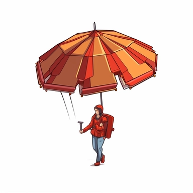 A digital pre-cropped clipart of [someone sleek and compact umbrella that transforms into a powerful jetpack with adjustable thrusters]