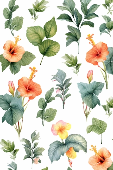 Watercolor flower, various color of hibiscus floral garden Bouquets PNG Clipart, wedding digital wildflower green leaves herbs Lisima