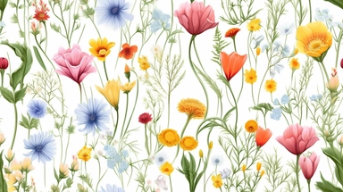 3D flora, flowers, Watercolor, vector, white background, clipart, Seamless patterns, repeating patterns design, flat illustration, outlined , Vector, 4K, Art station, digital print, highly detailed clean