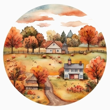 watercolr autumn farm circle clip art