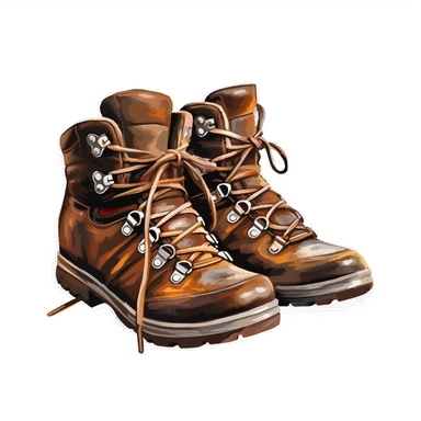 hiking boots, clipart, white background, realistic