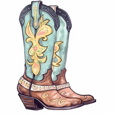 beautiful designer female cowboy boot watercolor vector clipart on a white background, fit on page
