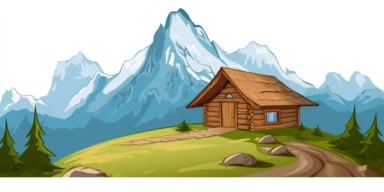 Moutains with hut Clipart, single design, 8k,