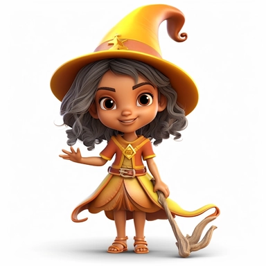 cute semi-realistic 3d Brazilian girl wizard clipart, isolated on white background