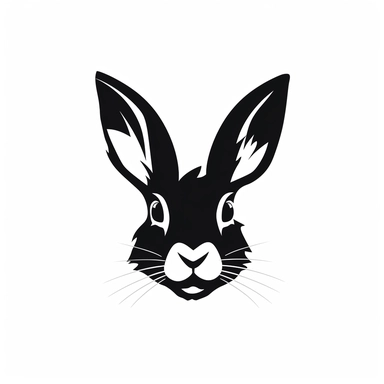 rabbit head black frontal view silhouette vector flat simple identification symbol white backround white background minimalistic clipart png svg