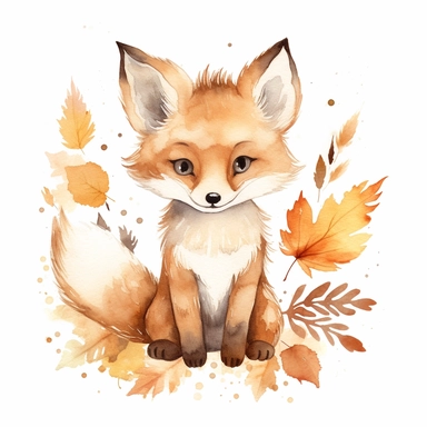 cute woodland fox clipart, in watercolour style