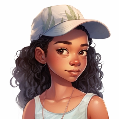 a drawing of a young little black girl wearing a baseball cap and tshirt, pretty summer sundress, black girl fantasy, cartoon illustrations, vector clipart, in the style of 32k uhd, lilia alvarado, walt disney, depictions of aristocracy, childlike, photorealistic details, white background