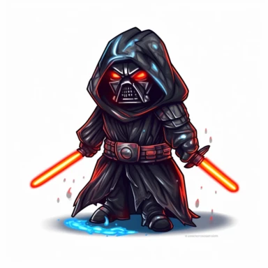 <cartoon style> 150 cm darth wader with his lightsaber in watercolor clipart no background