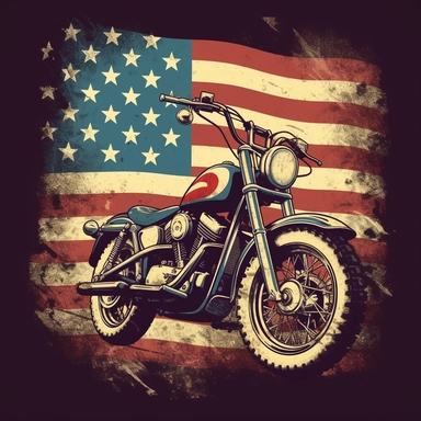Vintage USA Motorcycle: A retro-inspired clipart featuring a vintage motorcycle with a patriotic American flag design. This design evokes a sense of adventure, freedom, and a rugged American spirit, making it an ideal choice for men who appreciate classic aesthetics and patriotism.