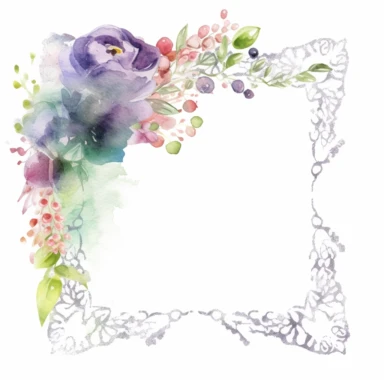 Watercolor Lacy Floral Corners Clipart, white isolated background, space out, hd