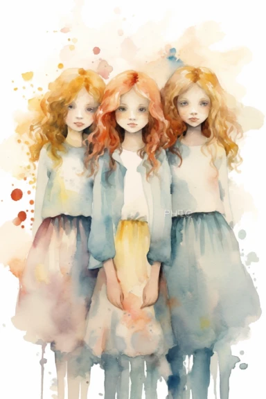 3 sisters watercolor clipart