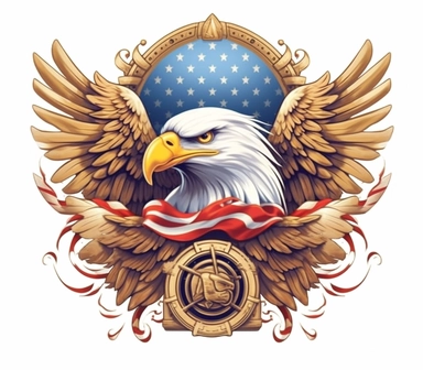 Create a bold and eye-catching clip art that showcases Freedom in patriotic colors, emphasizing the spirit of independence and liberty, white background, in the style of gold -
