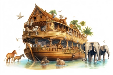 noah+ark , highly detailed, isolated on white, clipart,
