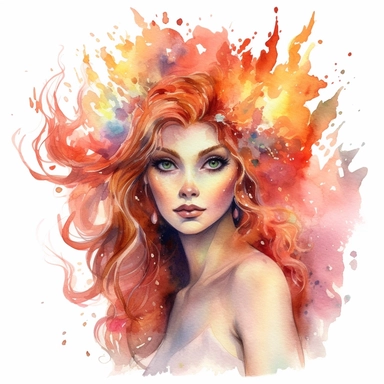 watercolor fire Fairy Princes, flame around, detailed, hd, clipart