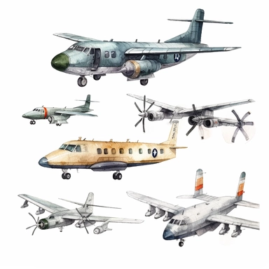 watercolor military aircraft clipart with white background