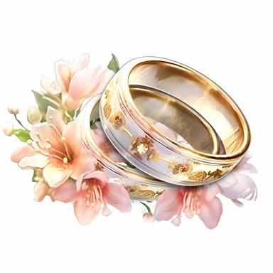 gold wedding rings clipart flower, in the style of digital airbrushing, uhd image, enchanting watercolors, photo, ceramic, ivory, captivating realism, gold engraving wedding rings, free clipart, in the style of realistic watercolor paintings, flower and nature motifs, uhd image, photo, light white and gold, digital airbrushing, two gold wedding rings on white background with colourful flowers, in the style of digital airbrushing, arts & crafts, goosepunk, high quality, saurabh jethani, ivory, cl
