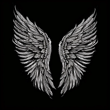 sketch clipart of cute angelic wings, hd, white on black background, spaced out,--ar 3:2