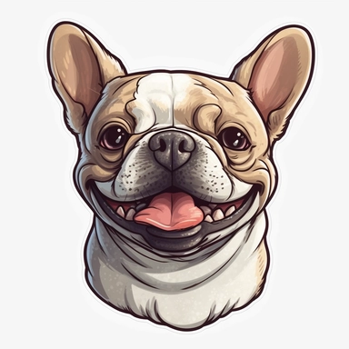 cute French Bulldog, happy and smiling, bold line, clipart, sticker, white background, no shadow, 8k detail