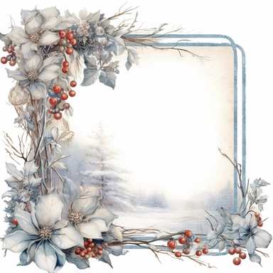 stunning christmas frame made of snowy branches , beautiful Christmas clipart, soft faded colors, beautiful watercolor art by Marjolein Bastin, Thomas Kinkade, Carl Larsson, Norman Rockwell, Susan Wheeler