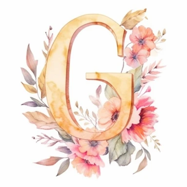 Clipart, Watercolor, Delicate, fine line, Gold Alphabet letter Q, with soft pink flowers, pastel colors, hand-draw, texture