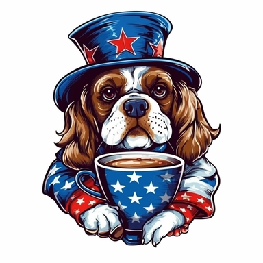 Independence Day Dog with coffee cup Sublimation Clipart