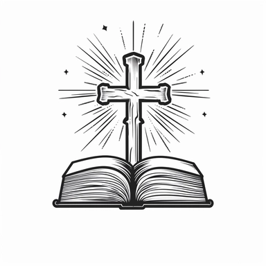 Bible book with a cross on it, Line art style, clipart solid white background
