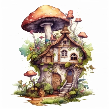 beautiful cute and happy fantasy fairy house in nature clipart