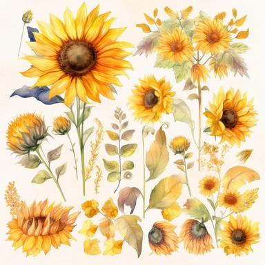 Watercolor Sunflowers Clipart - fall sunflower floral bouquets