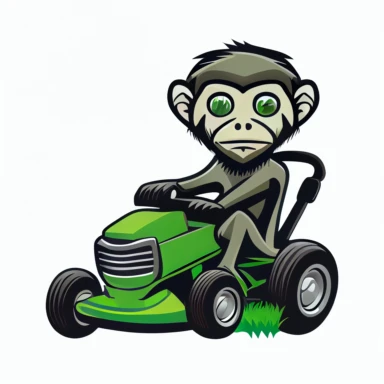 grass monkey on lawn mower landscaping identification symbol simple clipart white background