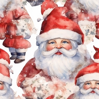 Seamless pattern, Watercolor realistic clipart, christmas santa