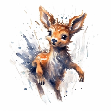 an adorable Deer prancing in the style of watercolour clipart with detailed brush strokes