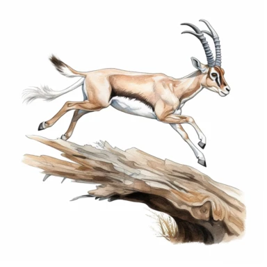 Gazelle, leaping gracefully over a log, pastel colors, clipart, on a white background.