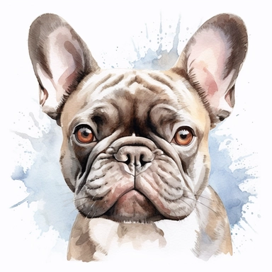 high detailed, Hand drawn watercolor clipart of a French Bulldog in italy, on a pure white background for background removal, no shadow, no paint splash