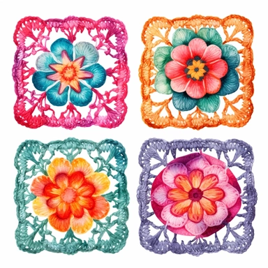 crochet granny square watercolor clipart set