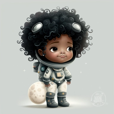 Happy Black Girl Astronant on the moon ,Cheer full , Curly hair, Black Girl clipart, Funny African American Girl , Humorous , funny , smiling in outter space in alien spacecraft , moon child png, Highly detailed close-up portrait , African american Astronaut Girl , Black Girl on the moon , , standing on the moon , Nicoletta Ceccoli, Mark Ryden, lostfish, Earl Nor, global lighting, divine rays, detailed and intricate surroundings, sf, intricate artwork masterpiece, ominous, matte painting movie p