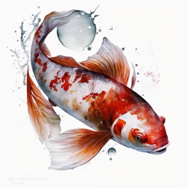 red and white, koi kacr, fish, no backgroun, white background, watercolor, clipart