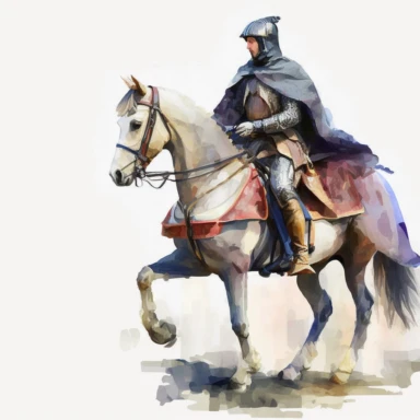 knight on a horse, watercolor clipart, transparent background, no text or logos or watermark