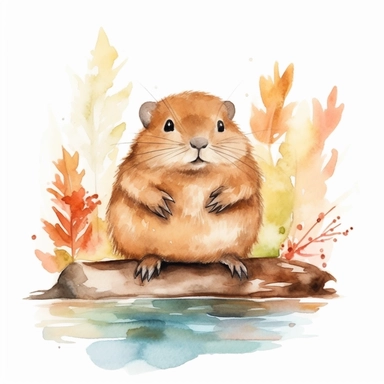 Create a cute hand drawn watercolor clipart of beaver, 4k