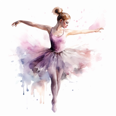 Create a clipart of a watercolor painting of a ballet dancer with a tutu and ballet shoes. No Background