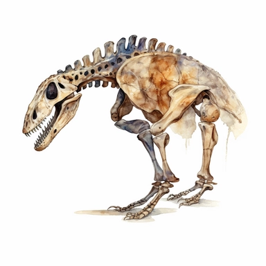 Watercolor dinosaur fossil clipart, white isolated background, space out, hd