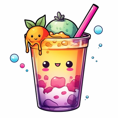 Bubble Tea PNG, Boba Tea, Kawaii Drink, Food Clipart, Kawaii Food Art, rainbow puppy