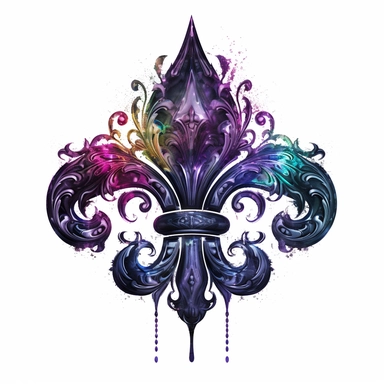 Clipart, gorgeous fleur de lis , dark colours, luminous, glowy, ink alcohol, intricate, illustration, detailed, 8k, png, isolated on white background