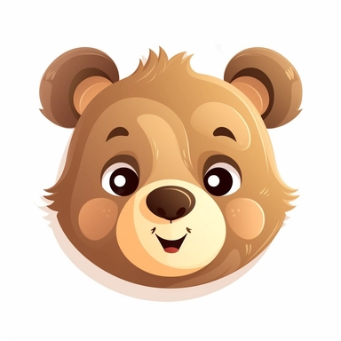 fantasy happy cute bear face, cartoon, clipart, mascot, isolated on white background