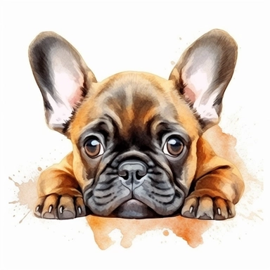watercolour cute realistic French bulldog puppy lying down beautifully detailed cute face perfect facial features and ears four perfect legs and paws beautiful cute realistic French bulldog puppy, png clipart, 300dpi, graphic clipart,computer graphics,high resolution print graphics