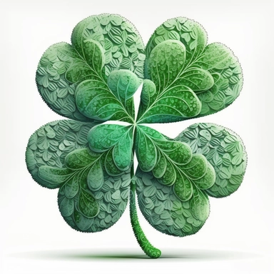 four leaf clover, tempera clipart illustration, intricate details, bold, vivid images, clean, crisp, smooth, with white background