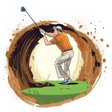 man golfing and hitting a hole in one, clip art, white background